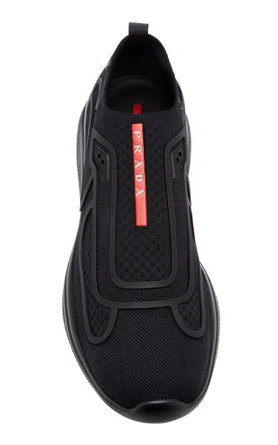 Shop Prada Logo-embossed Rubber And Leather-trimmed Mesh Sneakers In Black