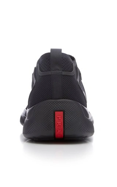 Shop Prada Logo-embossed Rubber And Leather-trimmed Mesh Sneakers In Black