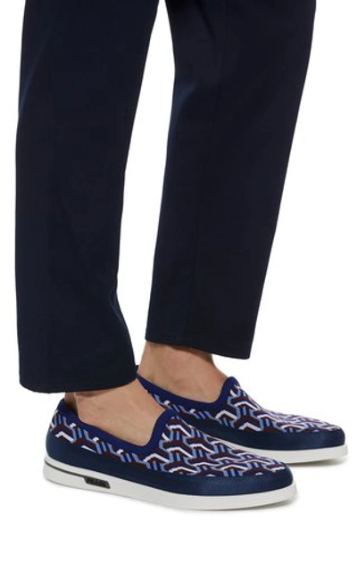 Shop Prada Knit Jacquard Slip-on Sneakers In Blue