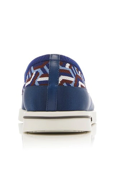 Shop Prada Knit Jacquard Slip-on Sneakers In Blue