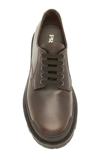 Shop Prada Leather Derby Shoes In Brown
