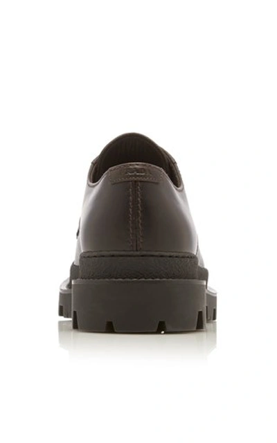 Shop Prada Leather Derby Shoes In Brown