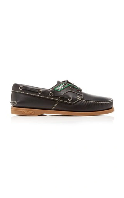 Shop Prada Leather Boat Shoes In Black