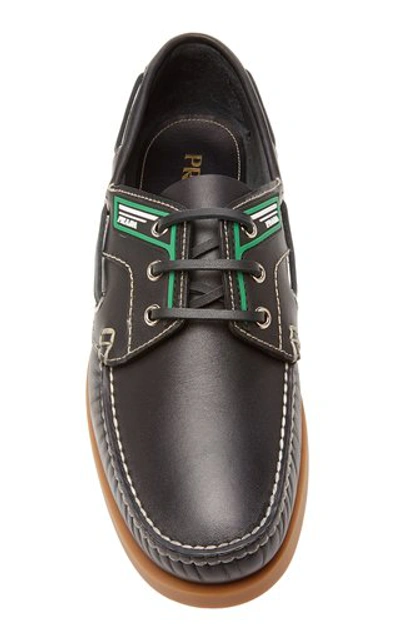 Shop Prada Leather Boat Shoes In Black