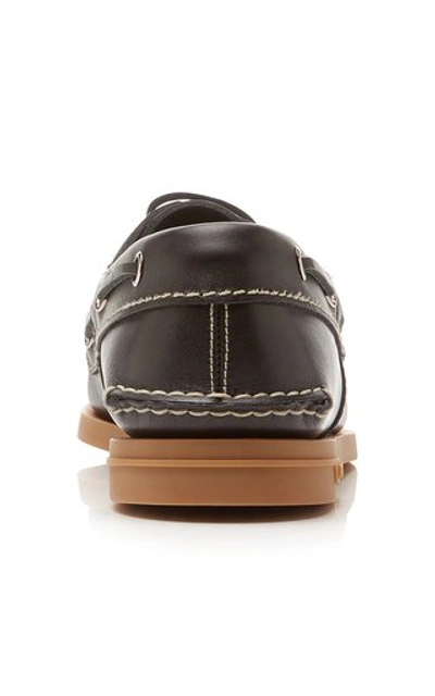 Shop Prada Leather Boat Shoes In Black