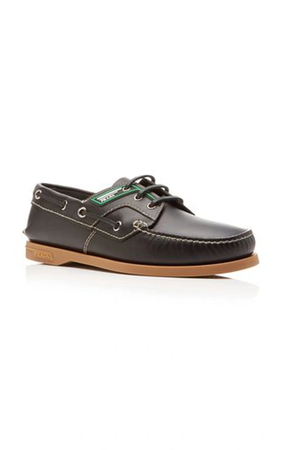 Shop Prada Leather Boat Shoes In Black