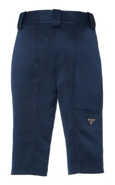 Shop Prada Pleated Silk-satin Bermuda Shorts In Navy