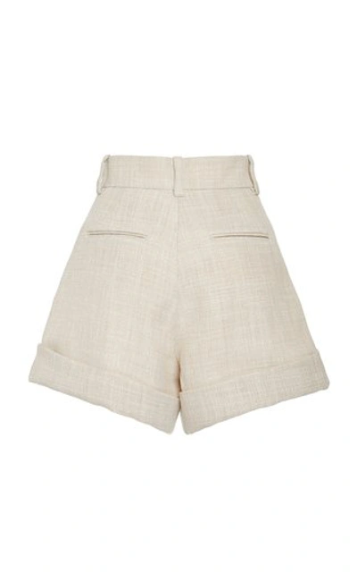Shop Acler Kings Pleated Stretch-cotton Mini Shorts In Neutral