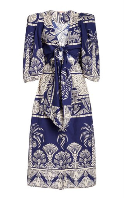 Shop Johanna Ortiz Any Route Goes Printed Cotton Dress In Blue