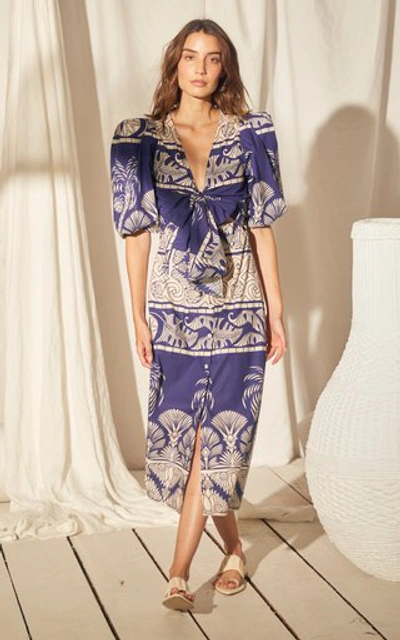 Shop Johanna Ortiz Any Route Goes Printed Cotton Dress In Blue