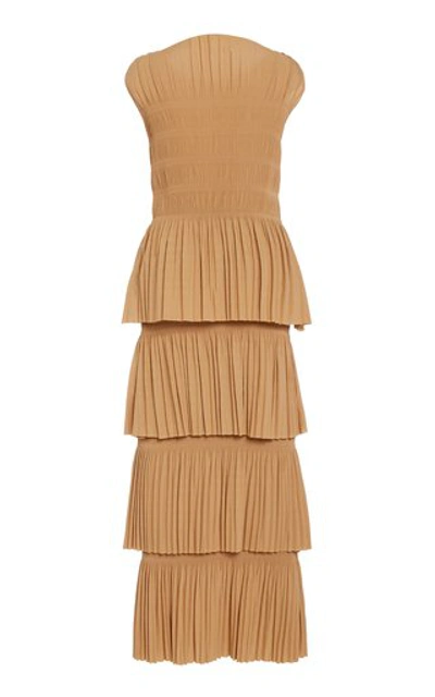 Shop Totême Aramon Tiered Pleated Crepe Maxi Dress In Neutral