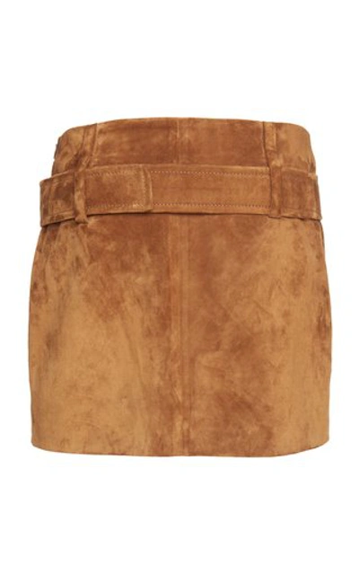 Shop Prada Belted Suede Mini Skirt In Brown