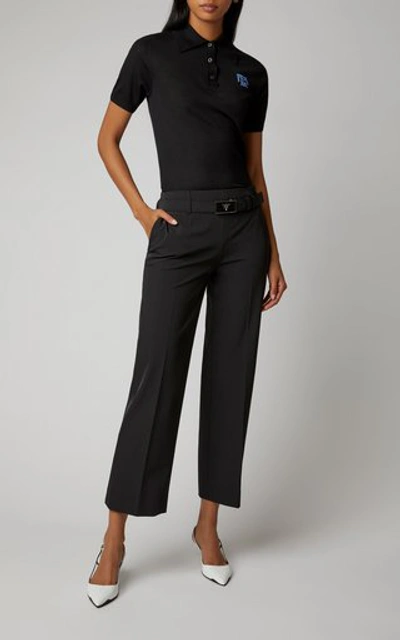 Shop Prada Cropped Stretch-knit Straight-leg Pants In Black
