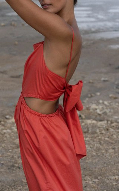 Shop Johanna Ortiz Summer Luck Stretch-cotton Cutout Midi Dress In Red