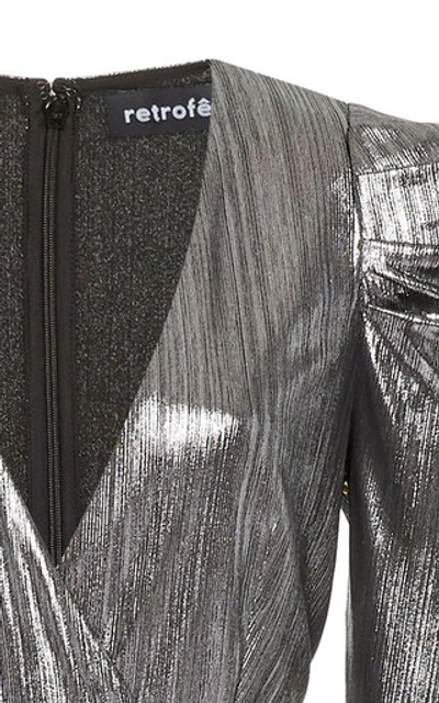 Shop Retroféte Monroe Belted Metallic Lamé Jumpsuit In Silver