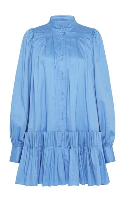 Shop Aje Women's Pavillon Pleated Cotton Mini Shirt Dress In Blue