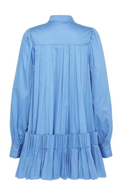 Shop Aje Women's Pavillon Pleated Cotton Mini Shirt Dress In Blue