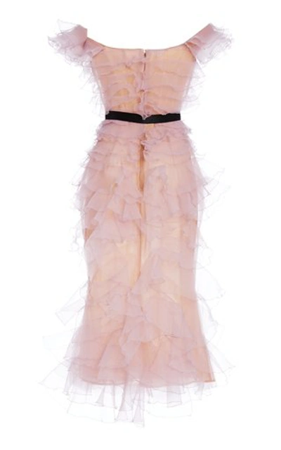 Shop Marchesa Women's Bow-accent Ruffled Organza Midi Dress In Pink