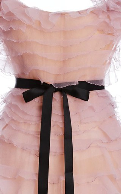 Shop Marchesa Women's Bow-accent Ruffled Organza Midi Dress In Pink