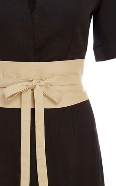 Shop Usisi Sister Tosca Belted Linen-blend Dress In Black