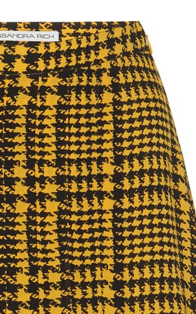 Shop Alessandra Rich Houndstooth Pleated Silk Midi Skirt In Yellow