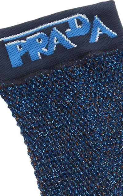 Shop Prada Logo Lurex Socks In Blue