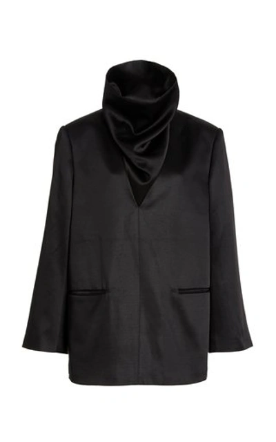 Totême Apremont Satin-wool Funnel Neck Shirt Jacket In Black | ModeSens
