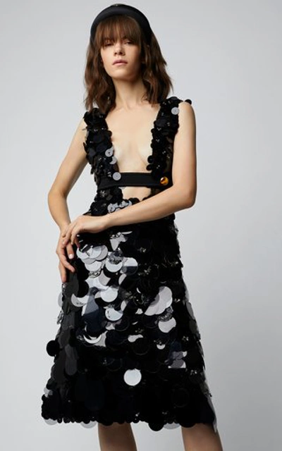 Shop Prada Cutout Sequined Silk Dress In Black