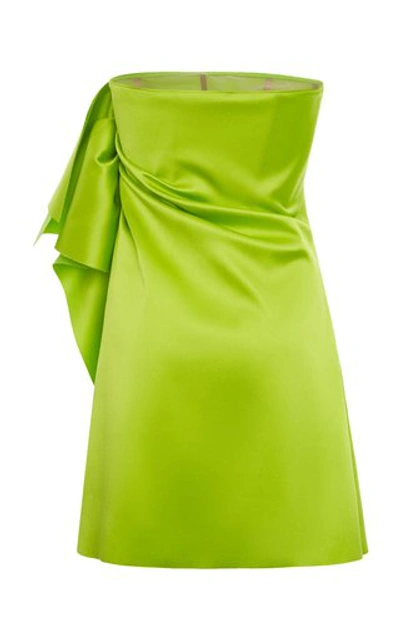 Shop Versace Strapless Ruffle-detailed Satin Dress In Green