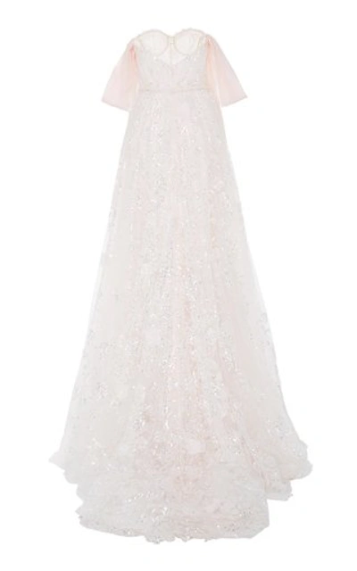 Shop Mira Zwillinger Exclusive Skye Sequined Lace Gown In Pink