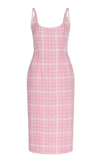 Shop Alessandra Rich Houndstooth Tweed Midi Dress In Pink