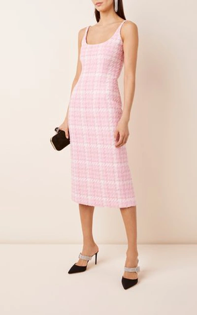 Shop Alessandra Rich Houndstooth Tweed Midi Dress In Pink
