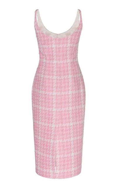 Shop Alessandra Rich Houndstooth Tweed Midi Dress In Pink