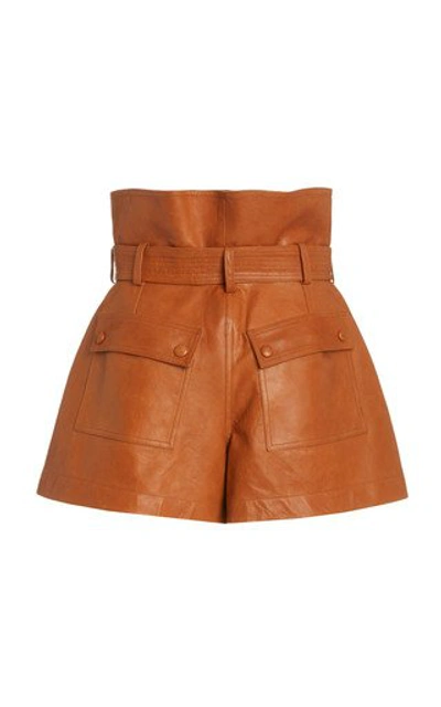 Shop Ulla Johnson Othella High-rise Leather Shorts In Orange