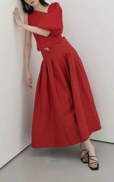 Shop Aje Women's Apres Asymmetric Linen Top In Red