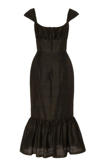 Shop Markarian Mondella Ruffled Silk-dupion Midi Dress In Black