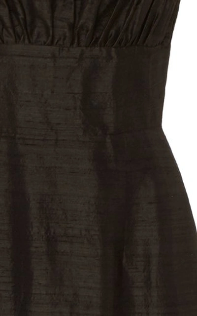 Shop Markarian Mondella Ruffled Silk-dupion Midi Dress In Black