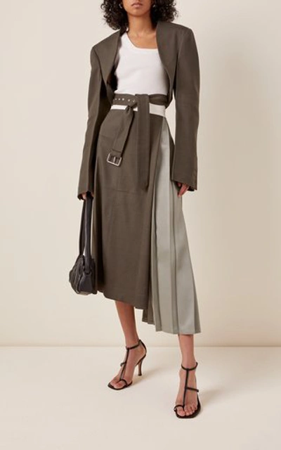 Shop Peter Do Bolero Belted Cropped Crepe Jacket In Grey