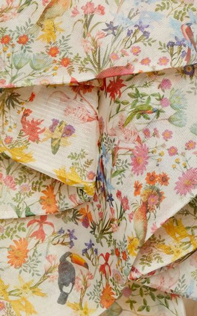 Shop Monique Lhuillier Floral-print Silk Tulle High-low Gown