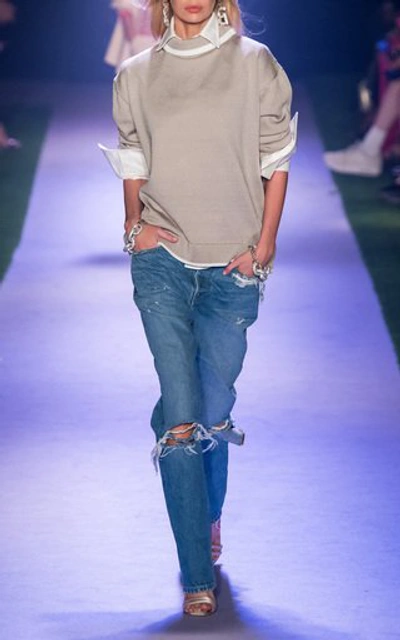 Shop Brandon Maxwell Distressed High-rise Boyfriend Jeans In Blue