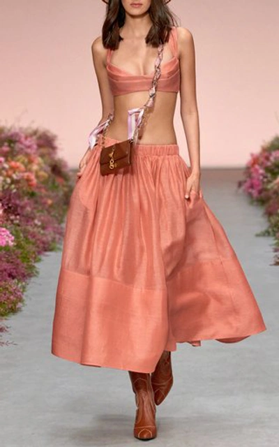 Shop Zimmermann Women's Botanica Linen-silk Midi Skirt In Pink