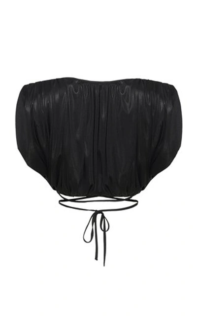 Shop Kalmanovich Shimmery Shoulder Pad Strappy Cropped Top In Black