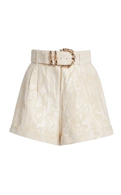 Shop Acler Women's Clifton Belted Cotton-blend Jacquard Shorts In Neutral