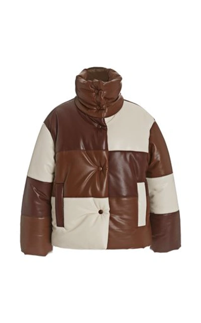 Shop Nanushka Hide Color-block Quilted Vegan Leather Jacket In Brown