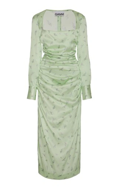 Shop Ganni Floral-print Silk-blend Satin Midi Dress