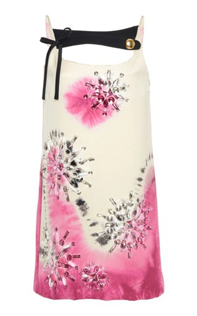Shop Prada Embellished Tie-dye Silk-satin Mini Dress In Floral