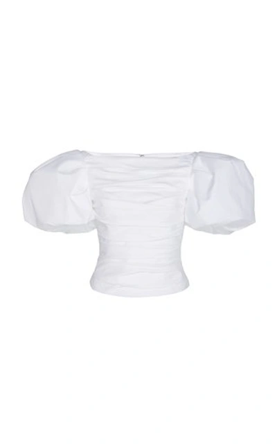 Shop Khaite Kai Ruched Cotton-poplin Top In White