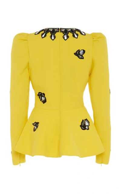 Shop Andrew Gn Embellished Crepe Peplum-hem Top In Yellow