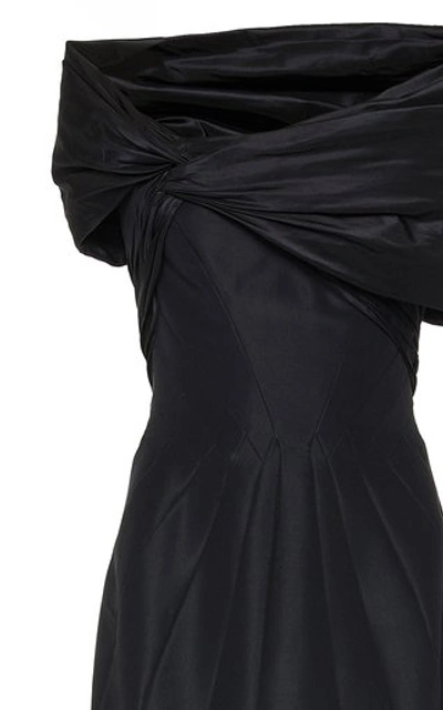 Shop Zac Posen Silk Off-the-shoulder Gown In Navy