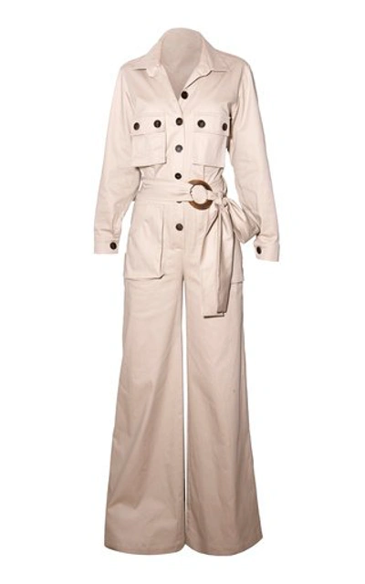 Shop Andres Otalora Valverde Belted Cotton Jumpsuit In Brown